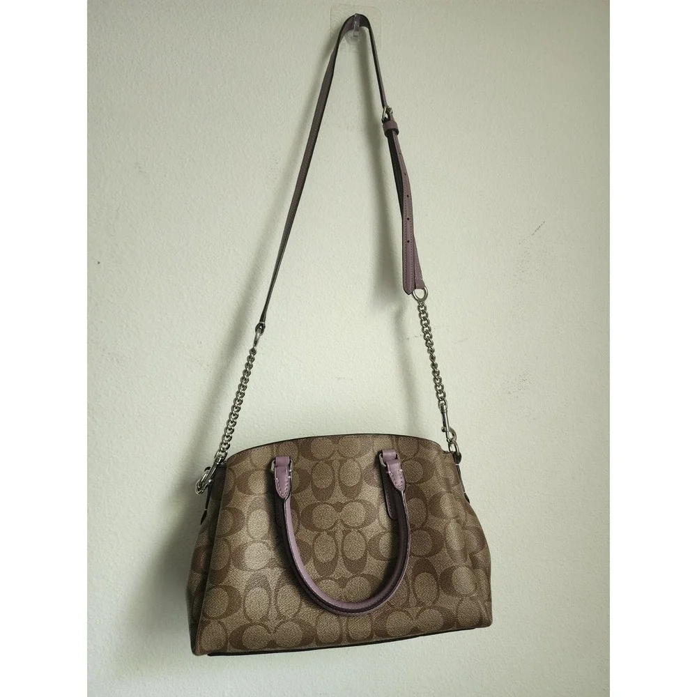 Coach F29484 Signature‎ Brown Khaki Mauve Satchel Crossbody Shoulder Bag Purse